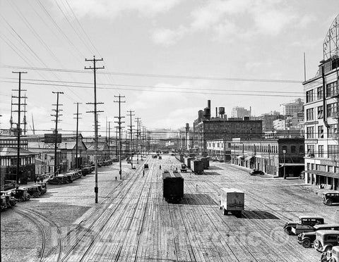 Seattle Historic Black & White Photo, Looking Up Railroad Avenue from Marion Street, c1930 -