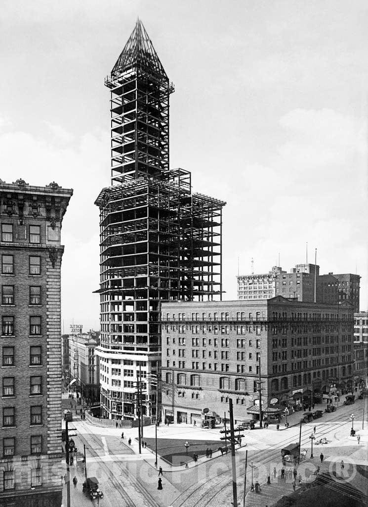 Historic Black & White Photo - Seattle, Washington - Construction of the Smith Tower, c1913 -