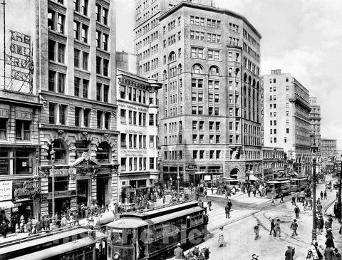 San Francisco Historic Black & White Photo, The Chronicle Building at Market and Third Streets, c1905 -