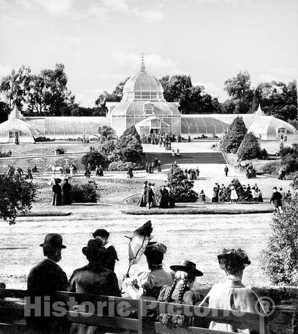 San Francisco Historic Black & White Photo, The Conservatory of Flowers in Golden Gate Park, c1897 -