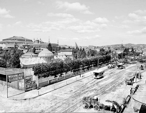San Francisco Historic Black & White Photo, The Gates of Woodward's Gardens, c1910 -
