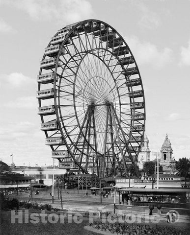 St. Louis Historic Black & White Photo, World's Fair Ferris Wheel, c1904 -
