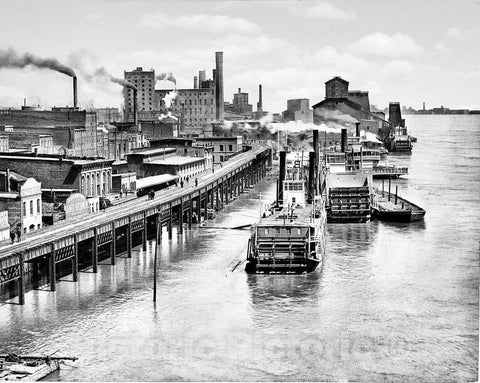 St. Louis Historic Black & White Photo, High Water at the Eads Bridge, c1892 -