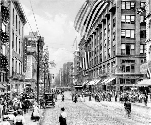 St. Louis Historic Black & White Photo, Crowds on Washington Avenue, c1906 -