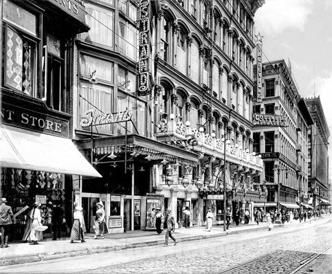 St. Louis Historic Black & White Photo, The Strand and Columbia Theatres, Sixth Street, c1914 -