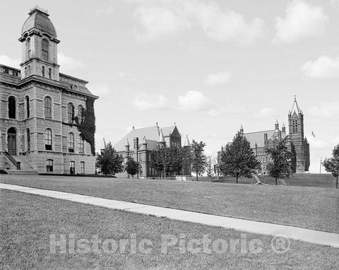Syracuse Historic Black & White Photo, Hall of Languages and Crouse Hall, Syracuse University, c1895 -
