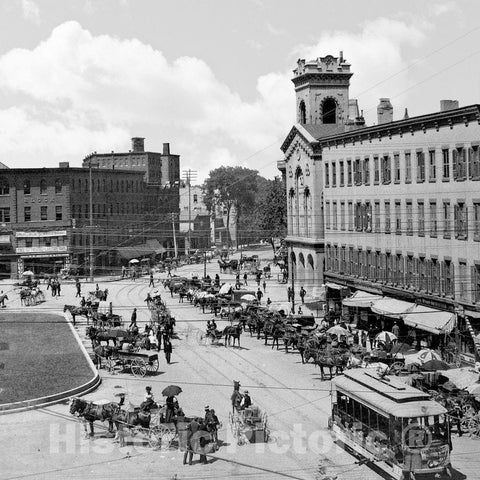 Syracuse Historic Black & White Photo, Market Day - West Genesee Street, c1888 -