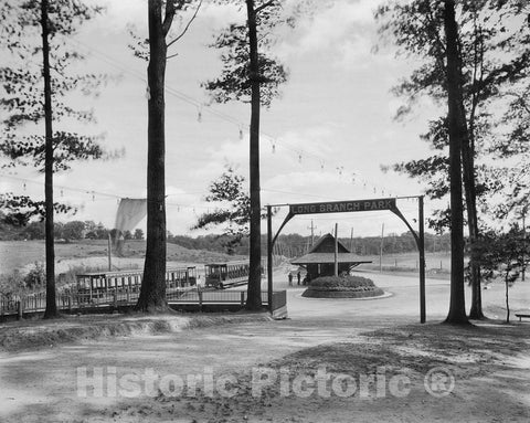 Syracuse Historic Black & White Photo, Streetcar Depot in Long Branch Park, c1907 -