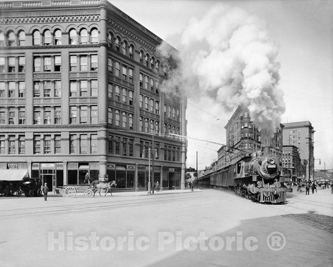 Syracuse Historic Black & White Photo, Empire State Express passing through Washington Street, c1907 -