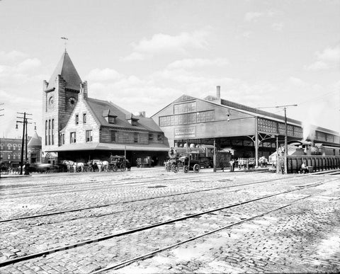 Syracuse Historic Black & White Photo, Behind the New York Central Railroad Depot, c1907 -
