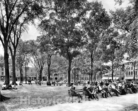 Vermont Historic Black & White Photo, An Afternoon in City Hall Park, Burlington, c1910 -