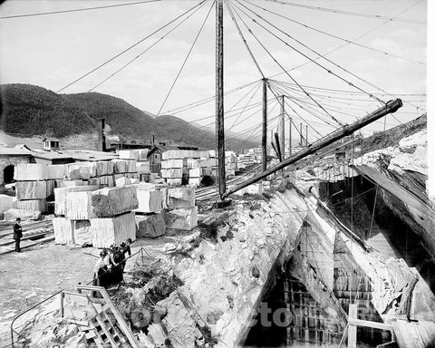 Vermont Historic Black & White Photo, Looking into a Marble Quarry, Rutland, c1903 -