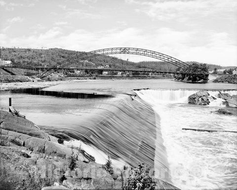 Historic Black & White Photo - Bellow Falls, Vermont - The Bellow Falls Arch Bridge, c1907 -