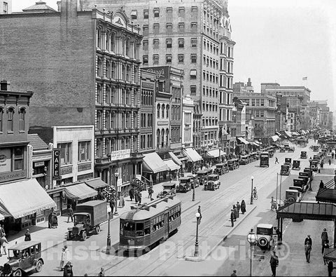Washington D.C. Historic Black & White Photo, F Street from 14th, c1924 -