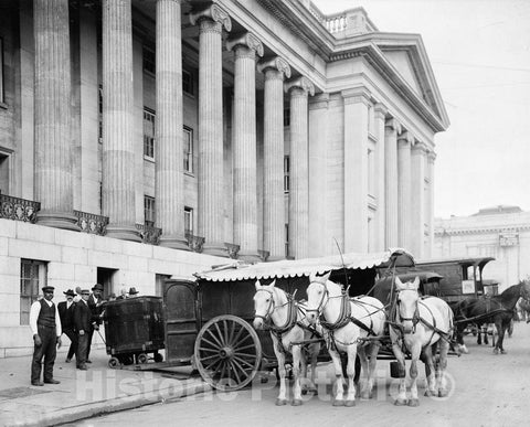 Washington D.C. Historic Black & White Photo, U.S. Treasury Currency Wagon, c1906 -