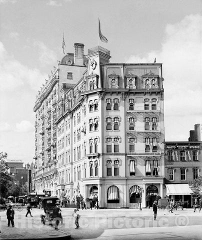 Washington D.C. Historic Black & White Photo, The Raleigh Hotel, Pennsylvania Avenue & 12th Street, c1904 -