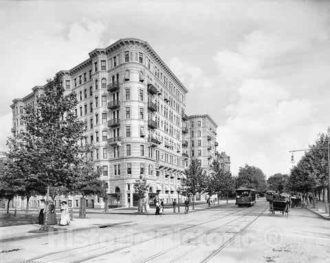 Washington D.C. Historic Black & White Photo, The Stoneleigh Court Apartments, Connecticut & L Streets, c1904 -