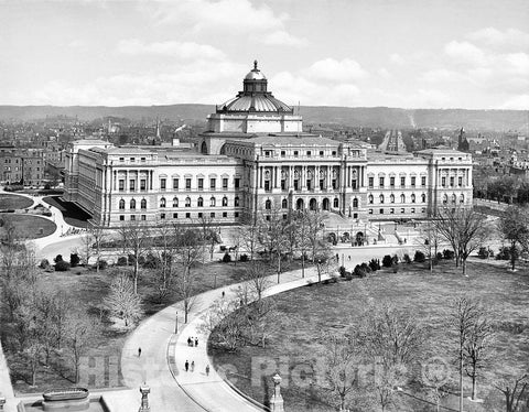 Washington D.C. Historic Black & White Photo, The Library of Congress from Above, c1902 -