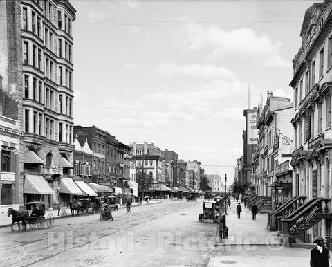 Washington D.C. Historic Black & White Photo, Looking Down F Street, c1906 -