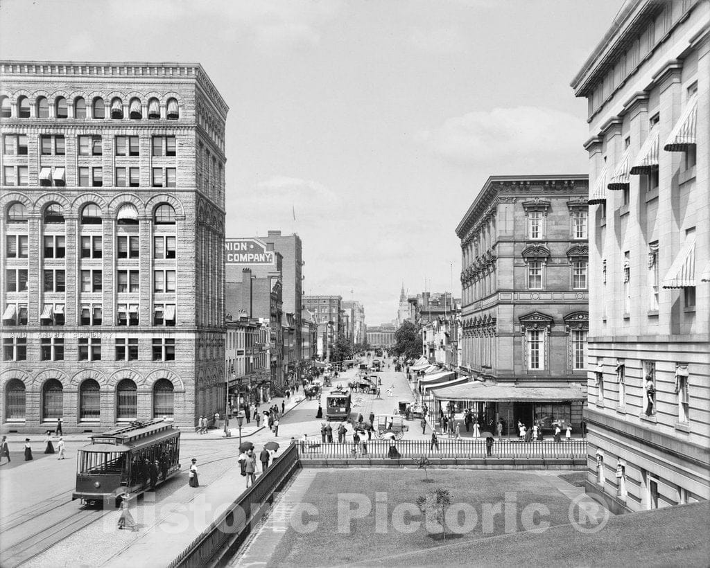 Historic Black & White Photo - Washington D.C, Looking Down F Street, c1910 -