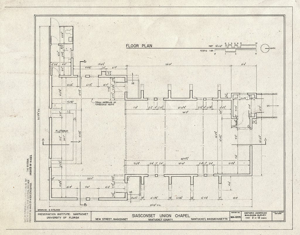 Blueprint HABS Mass,10-NANT,105- (Sheet 2 of 12) - Siasconset Union Chapel, New Street, Siasconset, Nantucket, Nantucket County, MA