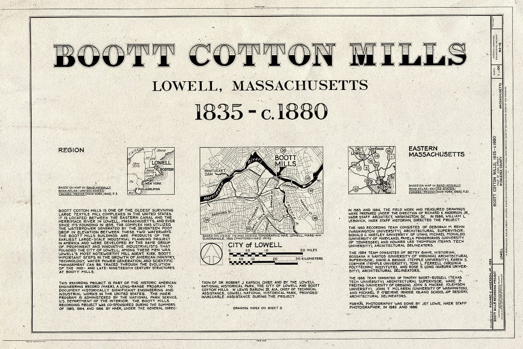 Blueprint Title Sheet - Boott Cotton Mills, John Street at Merrimack River, Lowell, Middlesex County, MA