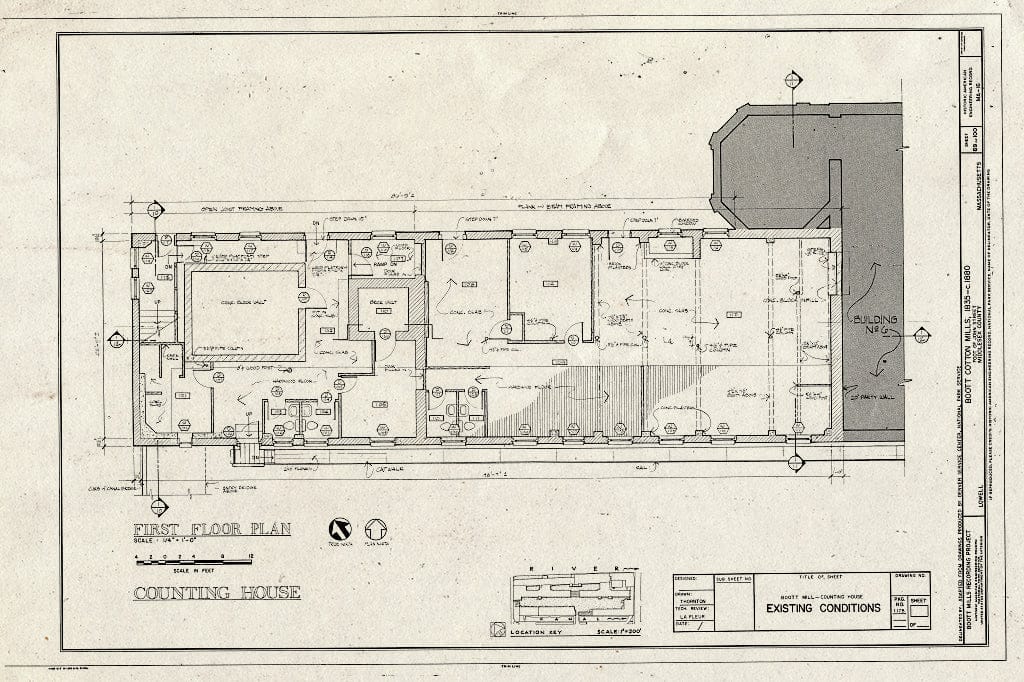 Blueprint Counting House, First Floor Plan, Existing Conditions - Boott Cotton Mills, John Street at Merrimack River, Lowell, Middlesex County, MA