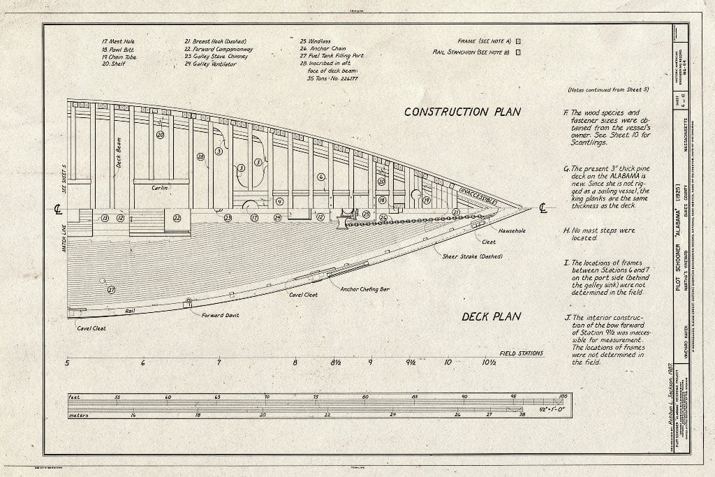 Blueprint HAER Mass,4-VINHA,1- (Sheet 6 of 12) - Pilot Schooner Alabama, Moored in Harbor at Vineyard Haven, Vineyard Haven, Dukes County, MA