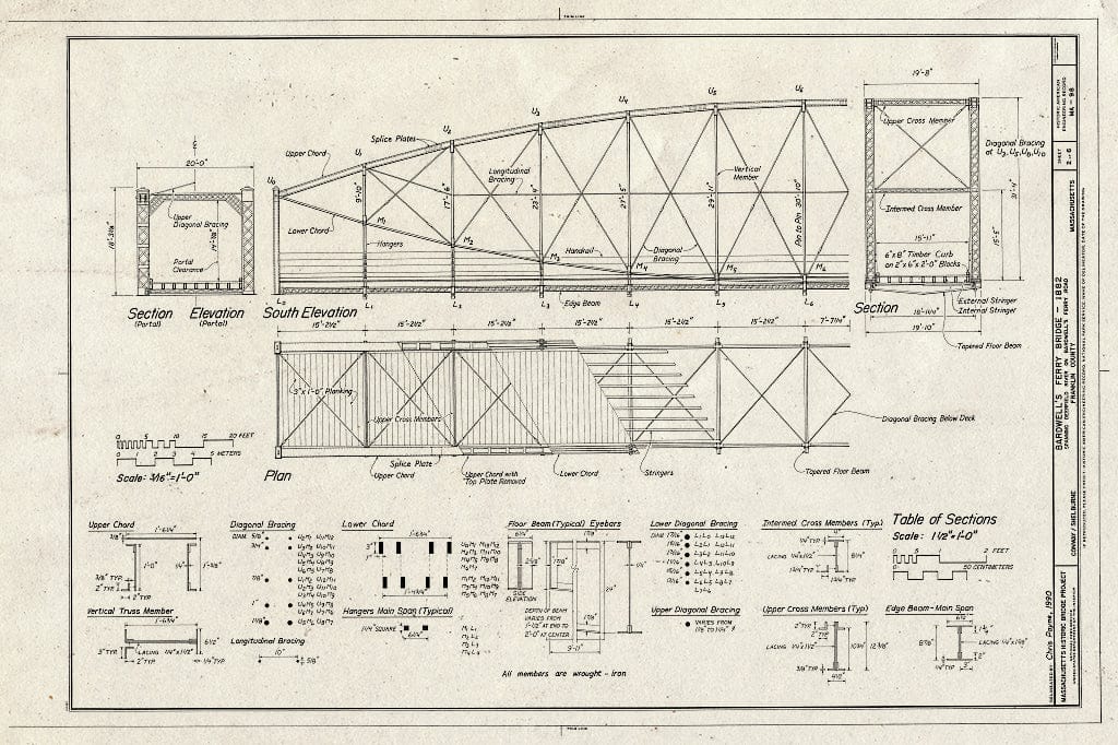 Blueprint HAER Mass,6-SHELB,4- (Sheet 2 of 6) - Bardwell's Ferry Bridge, Spanning Deerfield River on Bardwell's Ferry Road, Shelburne, Franklin County, MA