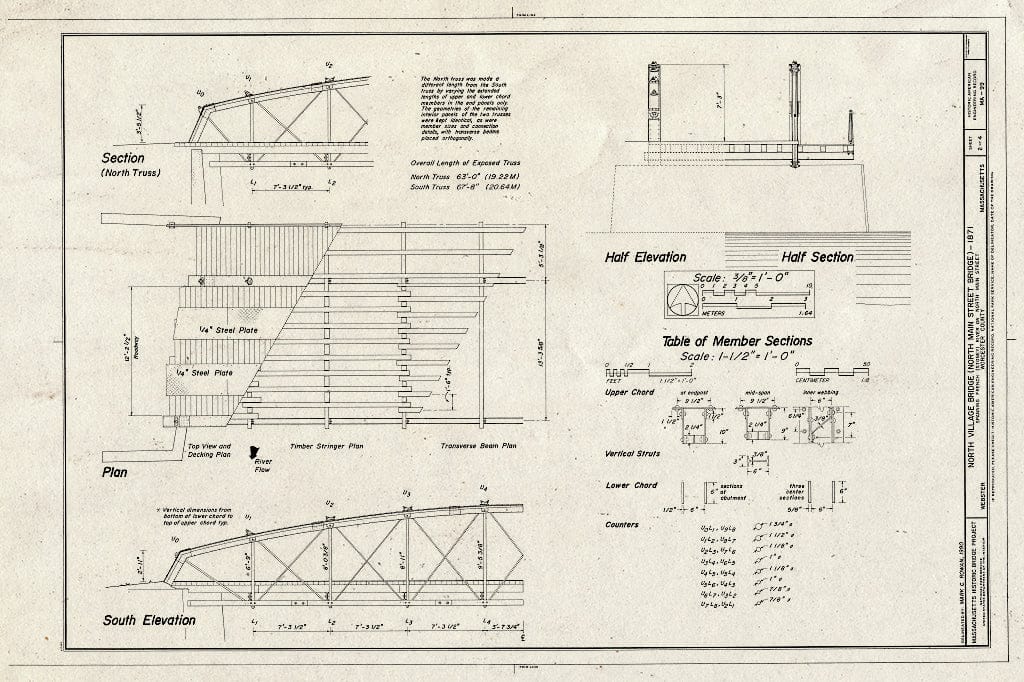 Blueprint HAER Mass,14-Web,2- (Sheet 2 of 4) - North Village Bridge, Spanning French River on North Main Street, Webster, Worcester County, MA