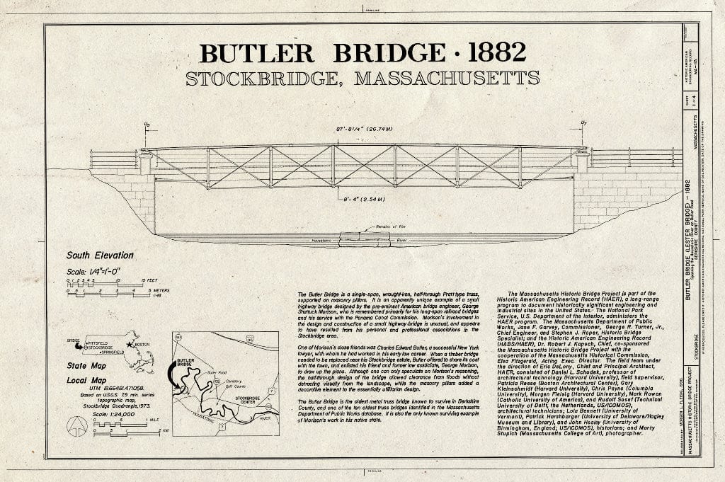 Blueprint HAER Mass,2-Stock,6- (Sheet 1 of 4) - Butler Bridge, Spans Housatonic River on Butler Road (North Glendale Road), Stockbridge, Berkshire County, MA