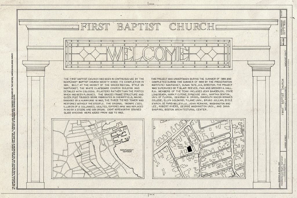 Blueprint HABS Mass,10-NANT,91- (Sheet 1 of 8) - First Baptist Church, 1 Summer Street, Nantucket, Nantucket County, MA