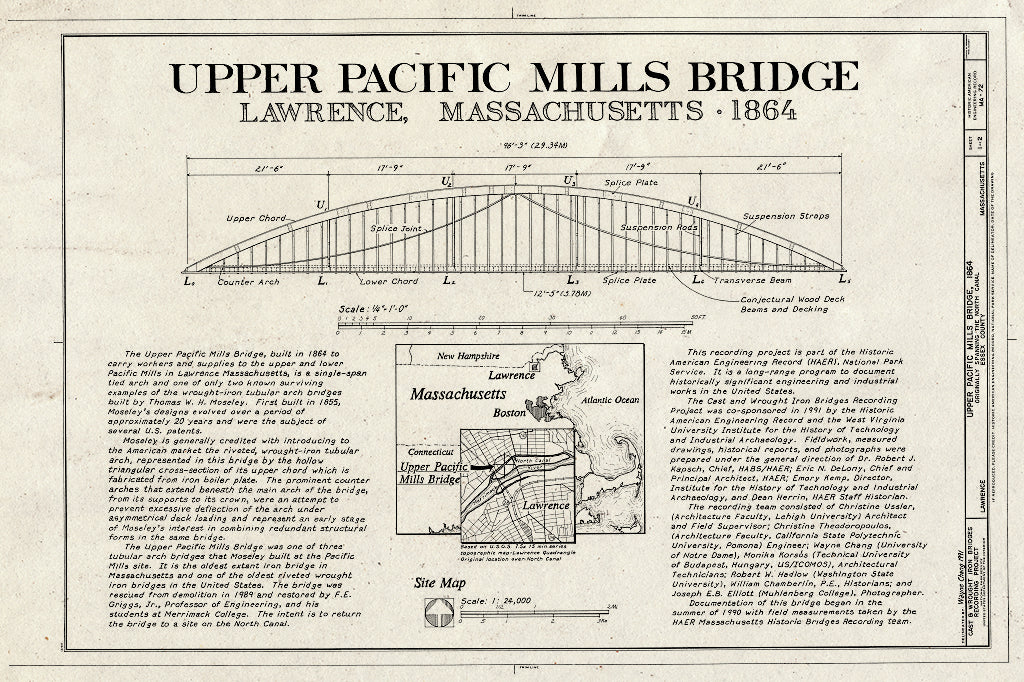 Blueprint HAER Mass,5-LAWR,6- (Sheet 1 of 2) - Upper Pacific Mills Bridge, Moved to Merrimack College, North Andover, MA, Lawrence, Essex County, MA