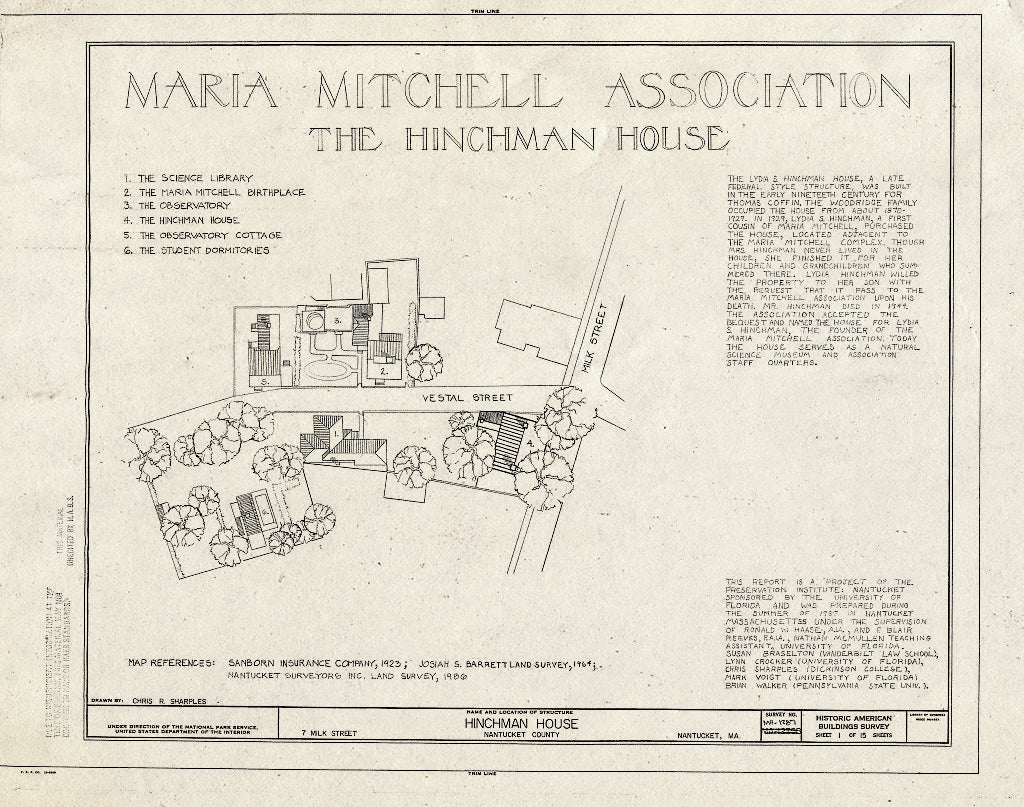 Blueprint HABS Mass,10-NANT,97- (Sheet 1 of 15) - Hinchman House, 7 Milk Street, Nantucket, Nantucket County, MA