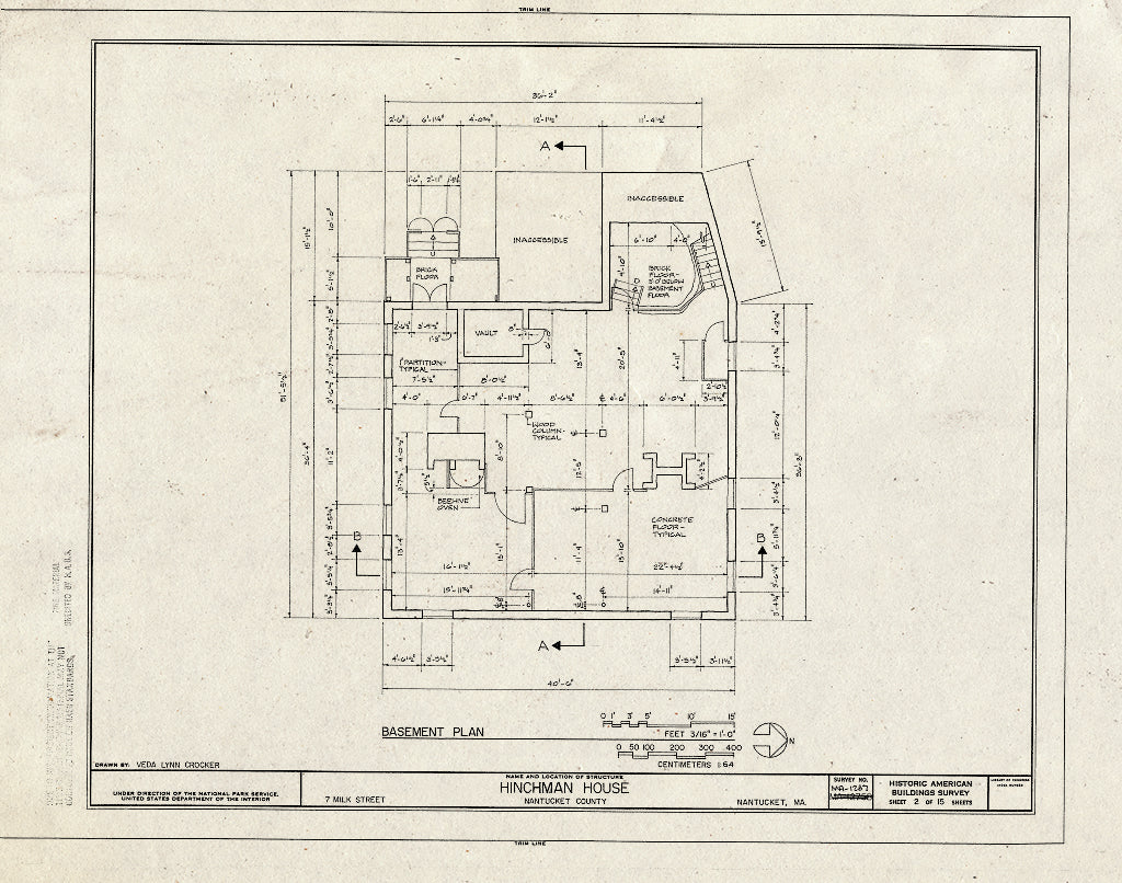 Blueprint HABS Mass,10-NANT,97- (Sheet 2 of 15) - Hinchman House, 7 Milk Street, Nantucket, Nantucket County, MA