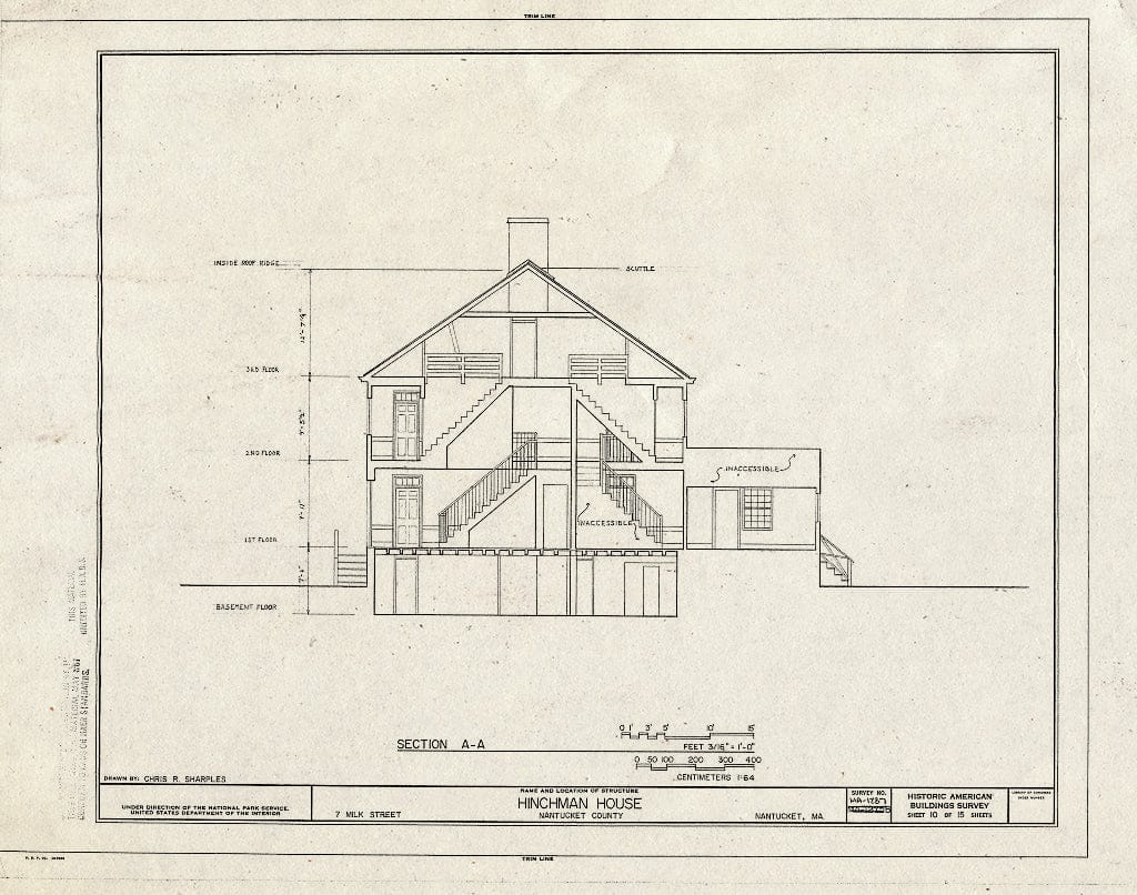 Blueprint HABS Mass,10-NANT,97- (Sheet 10 of 15) - Hinchman House, 7 Milk Street, Nantucket, Nantucket County, MA