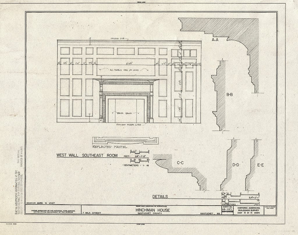 Blueprint HABS Mass,10-NANT,97- (Sheet 15 of 15) - Hinchman House, 7 Milk Street, Nantucket, Nantucket County, MA