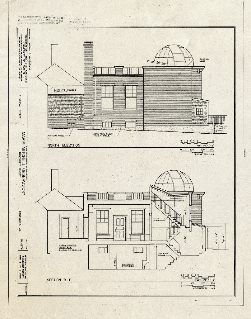 Blueprint HABS Mass,10-NANT,100- (Sheet 5 of 8) - Maria Mitchell Observatory, 3 Vestal Street, Nantucket, Nantucket County, MA