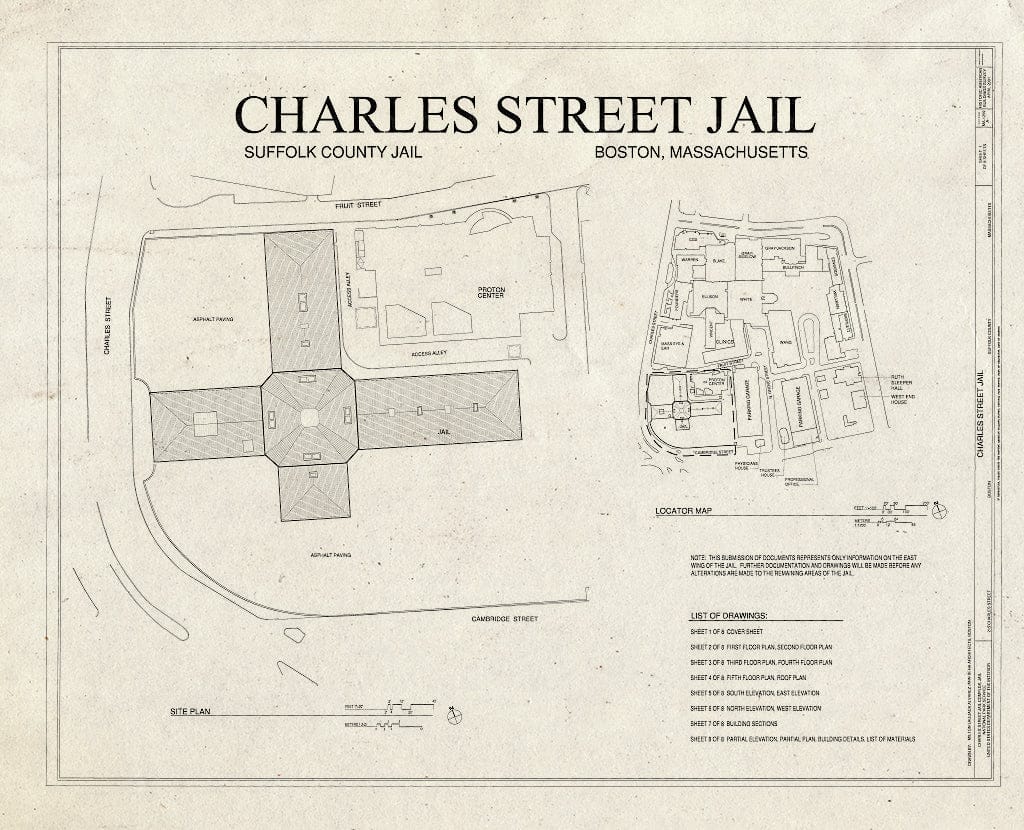 Blueprint HABS Mass,13-BOST,143A- (Sheet 1 of 8) - Charles Street Jail Complex, Jail, 215 Charles Street, Boston, Suffolk County, MA