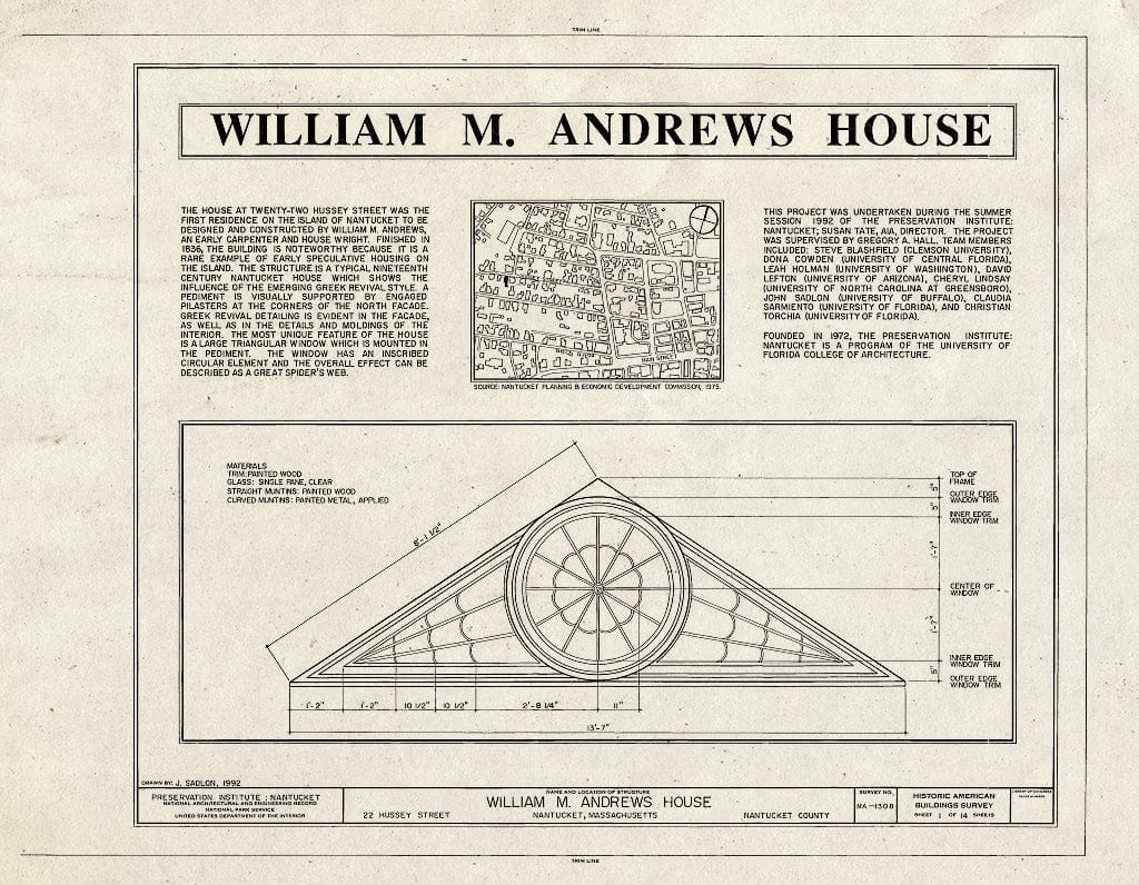 Blueprint HABS Mass,10-NANT,113- (Sheet 1 of 14) - William M. Andrews House, 22 Hussey Street, Nantucket, Nantucket County, MA