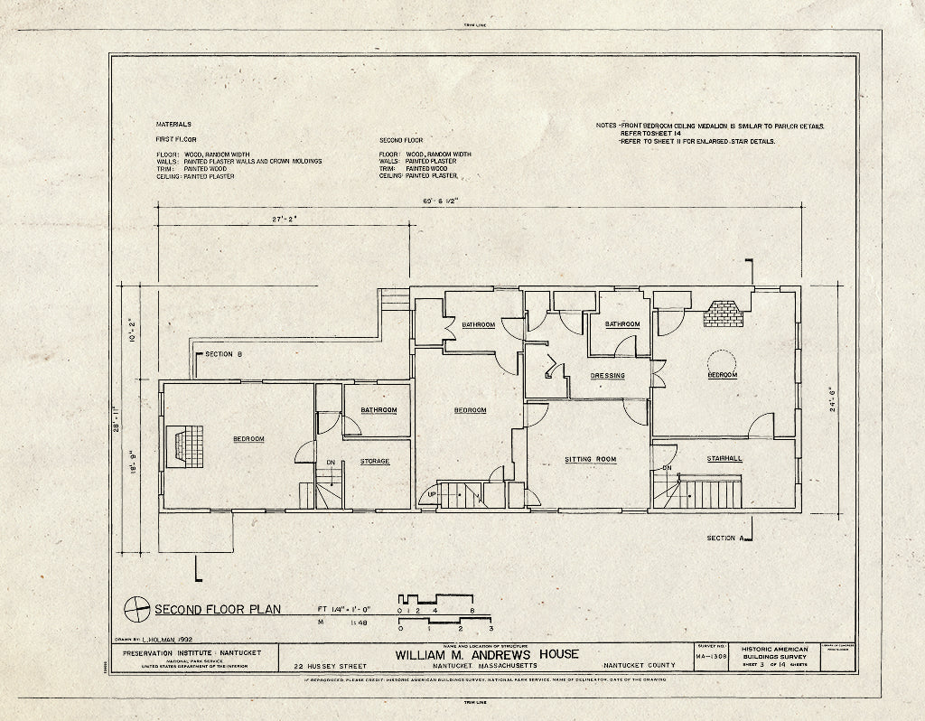 Blueprint HABS Mass,10-NANT,113- (Sheet 3 of 14) - William M. Andrews House, 22 Hussey Street, Nantucket, Nantucket County, MA