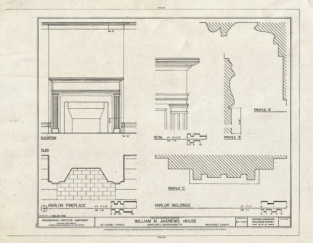 Blueprint HABS Mass,10-NANT,113- (Sheet 13 of 14) - William M. Andrews House, 22 Hussey Street, Nantucket, Nantucket County, MA
