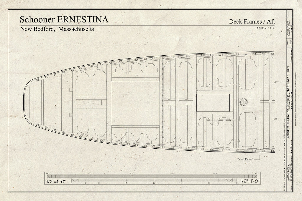 Blueprint Deck Frames - AFT - Schooner Ernestina, New Bedford Whaling National Historical Park State Pier, New Bedford, Bristol County, MA