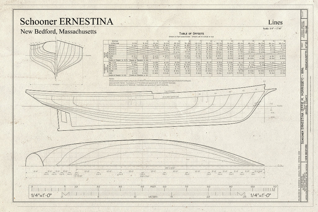 Blueprint Lines - Schooner Ernestina, New Bedford Whaling National Historical Park State Pier, New Bedford, Bristol County, MA