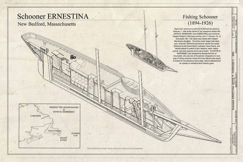 Blueprint Fishing Schooner (1894-1926) - Schooner Ernestina, New Bedford Whaling National Historical Park State Pier, New Bedford, Bristol County, MA