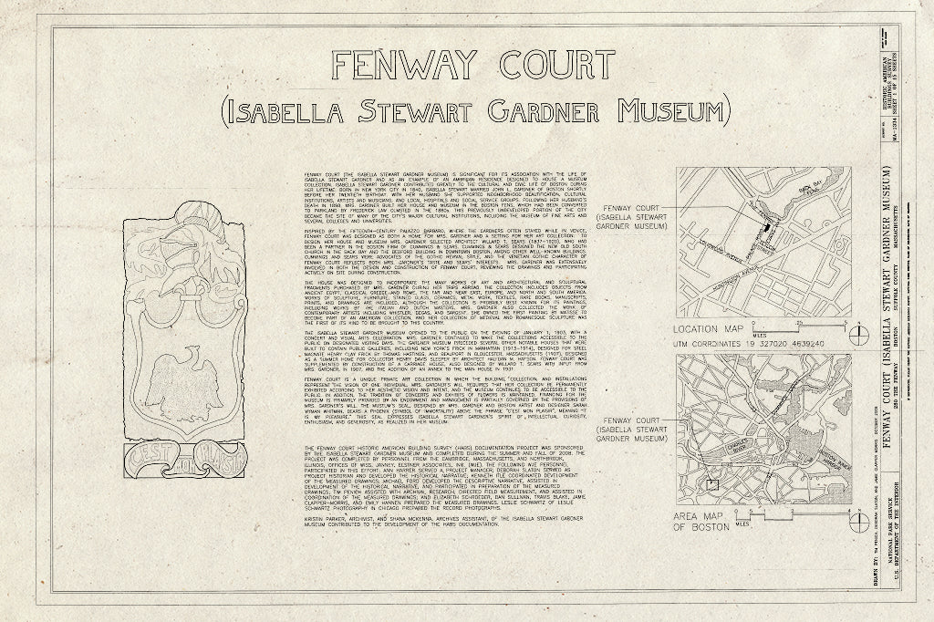 Blueprint Cover - Fenway Court, 280 The Fenway, Boston, Suffolk County, MA