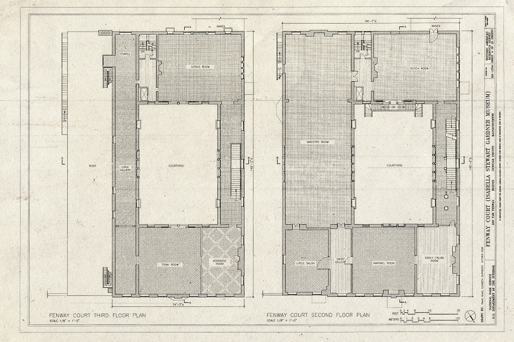 Blueprint Second and Third Floor Plans - Fenway Court, 280 The Fenway, Boston, Suffolk County, MA