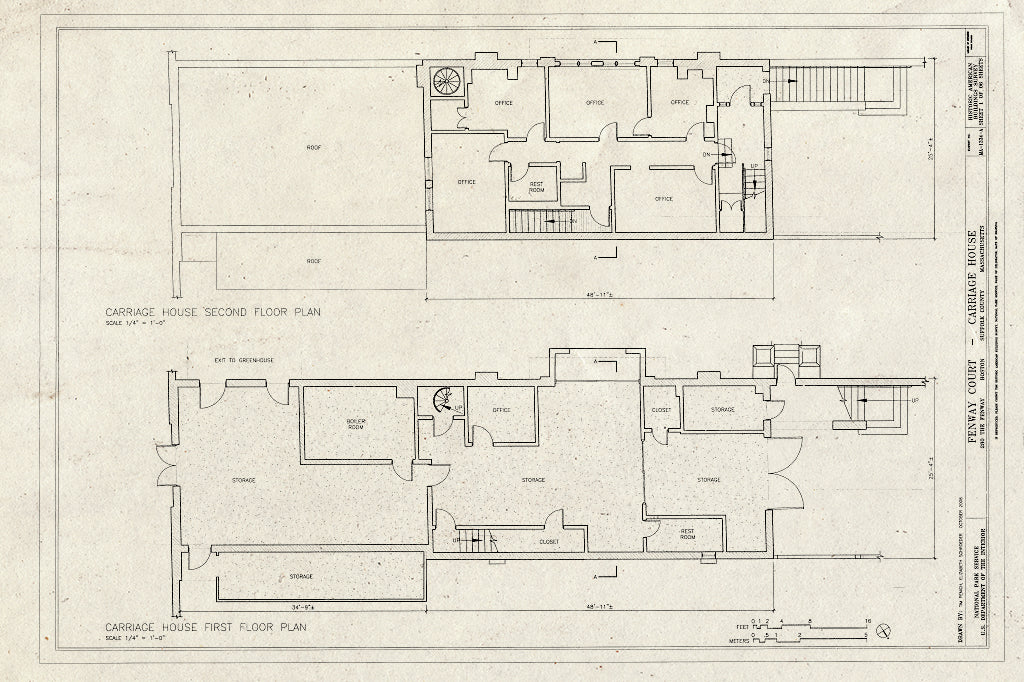 Blueprint First & Second Floor Plan - Fenway Court, Carriage House, 280 The Fenway, Boston, Suffolk County, MA