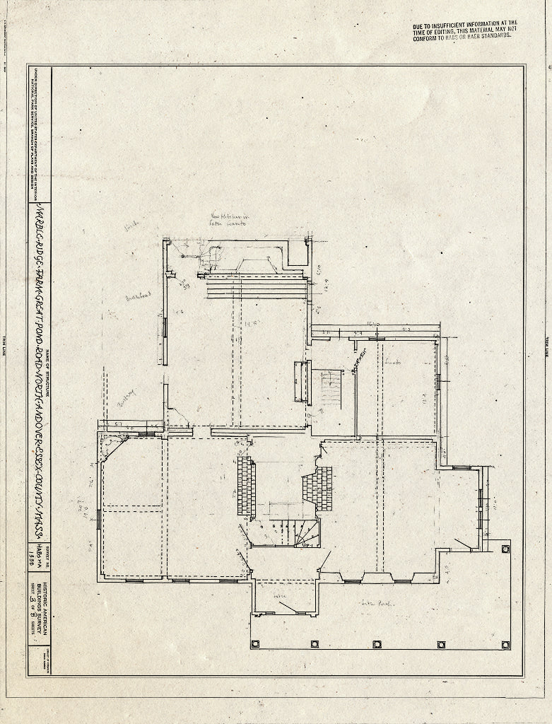 Blueprint First Floor Plan - Marble Ridge Farm, Great Pond Road, North Andover, Essex County, MA