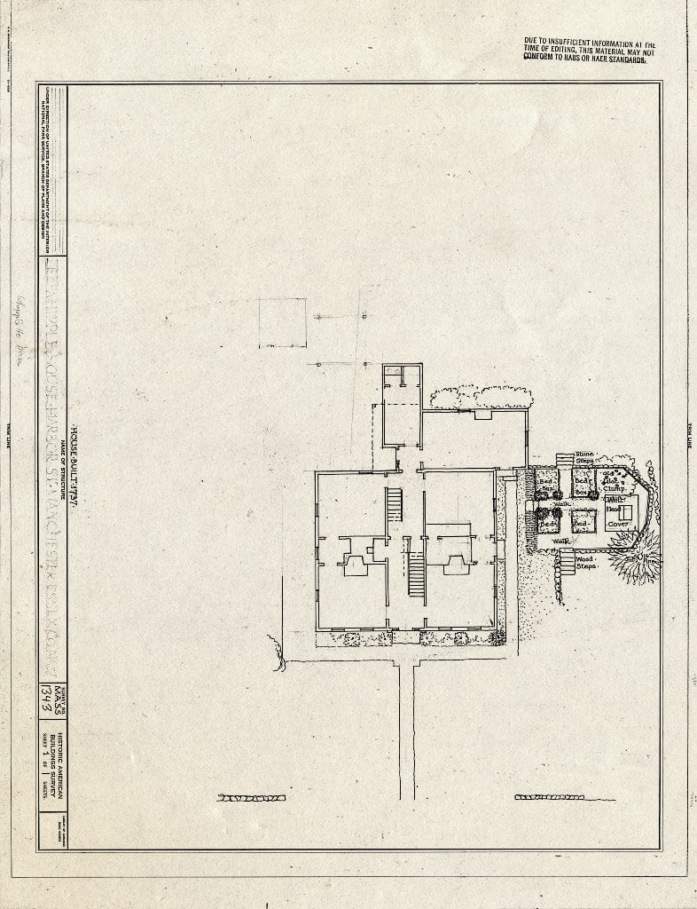 Blueprint Site Plan and First Floor Plan - Lee Whipple House and Garden, Harbor Street, Manchester, Essex County, MA
